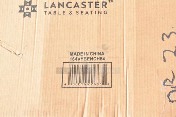 BRAND NEW SCRATCH AND DENT! Lancaster Table & Seating 164VYBENCH84 Vineyard Series 7' Barrel Brown Outdoor Folding Bench 12" x 84" - Image 3 of 3