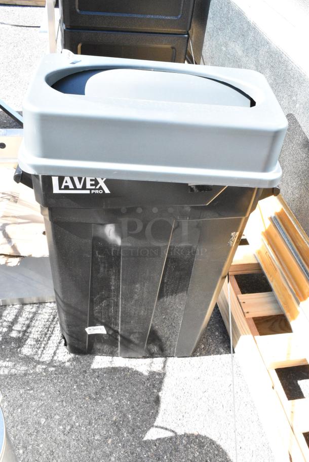 BRAND NEW SCRATCH AND DENT! 475WHPRO23B Lavex Pro 23 Gallon Black Slim Rectangular Trash Can - Image 3 of 8