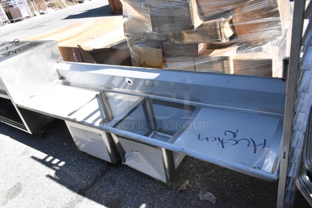 BRAND NEW SCRATCH AND DENT! Regency 600S21818224 124" 16-Gauge Stainless Steel Three Compartment Commercial Sink with 2 Drainboards - 24" x 24" x 14" Bowls. No Legs. - Image 2 of 7