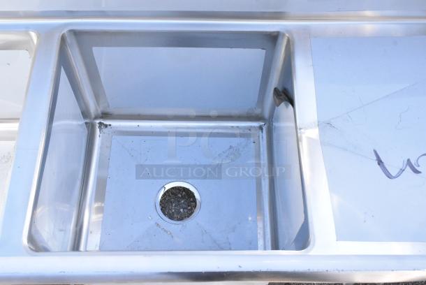 BRAND NEW SCRATCH AND DENT! Regency 600S21818224 124" 16-Gauge Stainless Steel Three Compartment Commercial Sink with 2 Drainboards - 24" x 24" x 14" Bowls. No Legs. - Image 4 of 7
