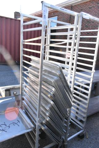Channel ETPR-3E Metal Commercial Pan Transport Rack w/ 25 Baking Pans on Commercial Casters.