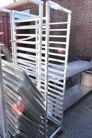 Channel ETPR-3E Metal Commercial Pan Transport Rack on Commercial Casters.