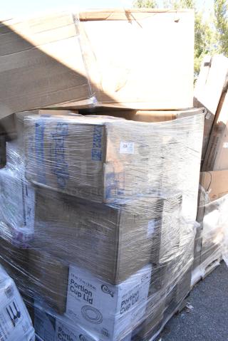 40 BRAND NEW SCRATCH AND DENT! Items Including 127PL2 Choice PET Plastic Lid for 1.5 to 2.5 oz. Souffle Cup / Portion Cup - 2,500/Case, 12224X1HD Choice 24" x 1000' Food Service Heavy-Duty Aluminum Foil Roll, 612PS27 Choice 7" Clear Round Plastic Dome Lid - 500/Case, 128HD16BULK Choice Heavy Duty 16 oz. Microwavable Translucent Plastic Deli Container - 480/Case, 127RD16BULK Choice 16 oz. Customizable Microwavable Translucent Round Deli Container - 500/Case, 760SOUP16WBL Choice 6 - 16 oz. White Paper Soup / Hot Food Cup Vented Lid - 1000/Case. 40 Times Your Bid!