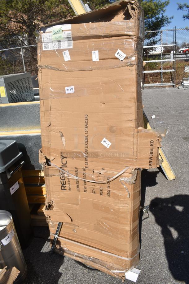 BRAND NEW SCRATCH AND DENT! Regency 600PRW38ELKD 38 Pan End Load Wire Bun / Sheet Pan Rack - Unassembled - Image 1 of 5