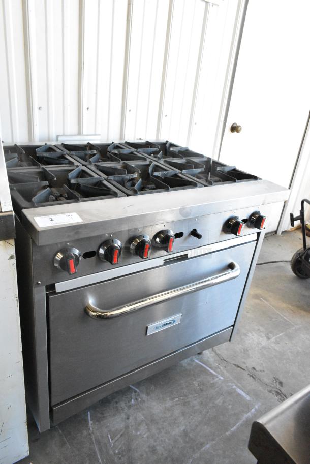 LIKE NEW! 2024 KoolMore KM-CR36-NG Stainless Steel Commercial Natural Gas Powered 6 Burner Range w/ Oven. 210,000 BTU. - Image 1 of 8
