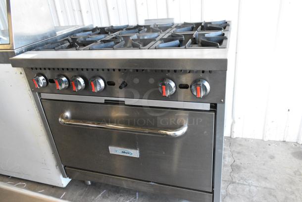 LIKE NEW! 2024 KoolMore KM-CR36-NG Stainless Steel Commercial Natural Gas Powered 6 Burner Range w/ Oven. 210,000 BTU. - Image 2 of 8