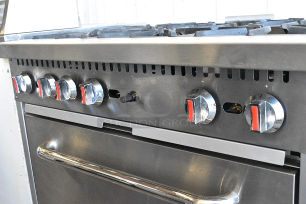 LIKE NEW! 2024 KoolMore KM-CR36-NG Stainless Steel Commercial Natural Gas Powered 6 Burner Range w/ Oven. 210,000 BTU. - Image 4 of 8