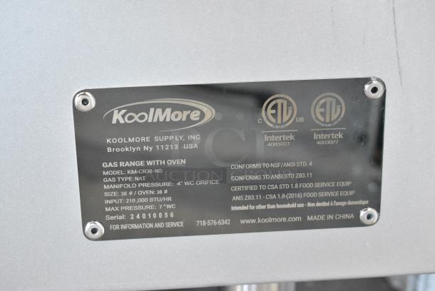 LIKE NEW! 2024 KoolMore KM-CR36-NG Stainless Steel Commercial Natural Gas Powered 6 Burner Range w/ Oven. 210,000 BTU. - Image 8 of 8