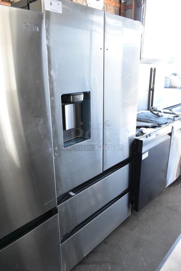 BRAND NEW SCRATCH AND DENT! Samsung RF26CG7400SR Stainless Steel French Style Cooler w/ 2 Freezer Drawers. 115 Volts, 1 Phase. Tested and Working! - Image 1 of 10