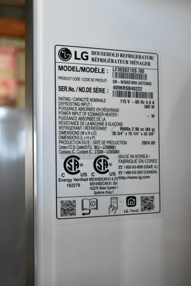 BRAND NEW SCRATCH AND DENT! 2024 LG LF30S8210S/00 Stainless Steel French Style Cooler w/ 2 Freezer Drawers. 115 Volts, 1 Phase. Tested and Working! - Image 10 of 10