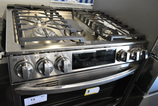 BRAND NEW SCRATCH AND DENT! ThinQ Stainless Steel Natural Gas Powered  4 Burner Range w/ 2 Ovens. See Pictures for Lower Oven's Broken Glass. - Image 3 of 9