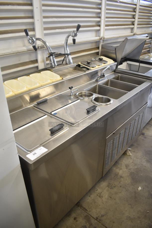 Craig Stainless Steel Commercial Prep Station w/ Topping Rail, 2 Center Hinge Chest Freezer, 3 Bay Sink, Faucet and Handles. 115 Volts, 1 Phase. Tested and Working! - Image 1 of 14