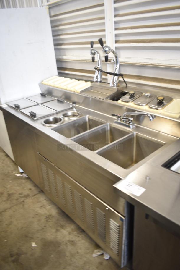 Craig Stainless Steel Commercial Prep Station w/ Topping Rail, 2 Center Hinge Chest Freezer, 3 Bay Sink, Faucet and Handles. 115 Volts, 1 Phase. Tested and Working! - Image 2 of 14