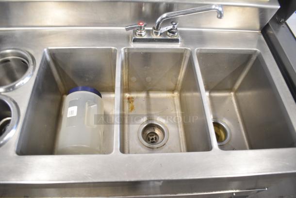 Craig Stainless Steel Commercial Prep Station w/ Topping Rail, 2 Center Hinge Chest Freezer, 3 Bay Sink, Faucet and Handles. 115 Volts, 1 Phase. Tested and Working! - Image 5 of 14