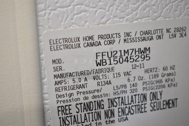 Frigidaire FFU21M7HWM Metal Single Door Reach In Freezer. 115 Volts, 1 Phase. Tested and Working! - Image 6 of 7