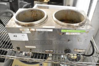 Server TWIN FS Stainless Steel Countertop 2 Well Food Warmer. 120 Volts, 1 Phase. Tested and Powers On But Does Not Get Hot