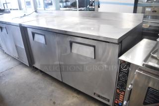 True TWT-60 Stainless Steel Commercial 2 Door Work Top Cooler on Commercial Casters. 115 Volts, 1 Phase. Tested and Working!