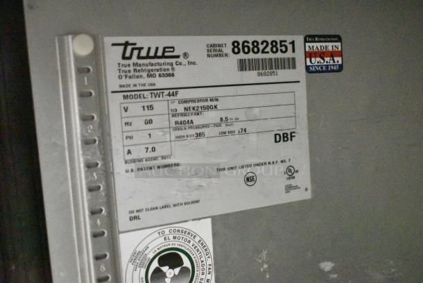 True TWT-44F Stainless Steel Commercial Single Door Work Top Freezer on Commercial Casters. 115 Volts, 1 Phase. Tested and Working! - Image 7 of 7