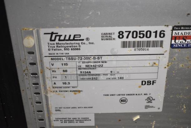 True TSSU-72-30M-B-ST Stainless Steel Commercial Prep Table on Commercial Casters. 115 Volts, 1 Phase. Tested and Powers On But Does Not Get Cold - Image 11 of 11