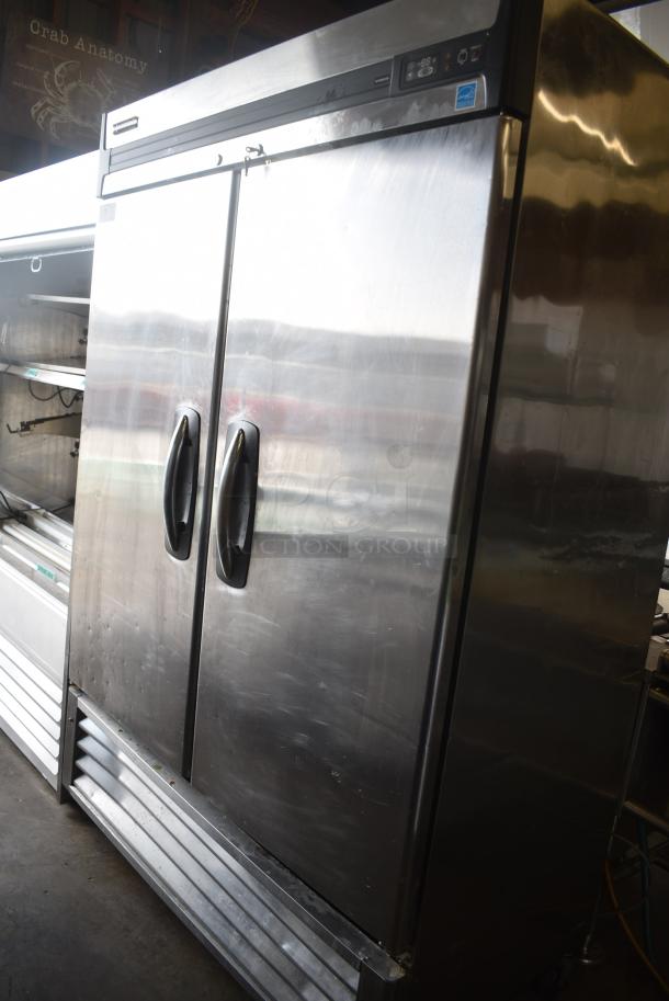 Master-Bilt R49-S Stainless Steel Commercial 2 Door Reach In Cooler w/ Poly Coated Racks on Commercial Casters. 115 Volts, 1 Phase. Tested and Powers On But Does Not Get Cold - Image 1 of 7