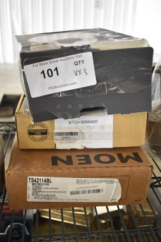 3 IN ORIGINAL BOX! Items Including G432 Headphones, X004E2W5UT Seagate Desktop Drive, Moen TS42114BL Weymouth Lavatory Hi Arc Spout. 3 Times Your Bid!
