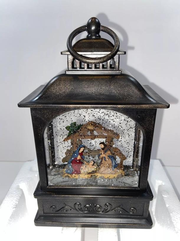 IN ORIGINAL BOX! RAZ Imports 4000779 HW20 Nativity Scene Lighted Water Lantern 8" Snow Globe - Image 1 of 4