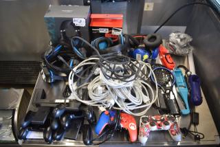 ALL ONE MONEY! Lot of Various Items Including Xbox Controllers, Nintendo Switch Steering Wheel, Headphones and Wiring