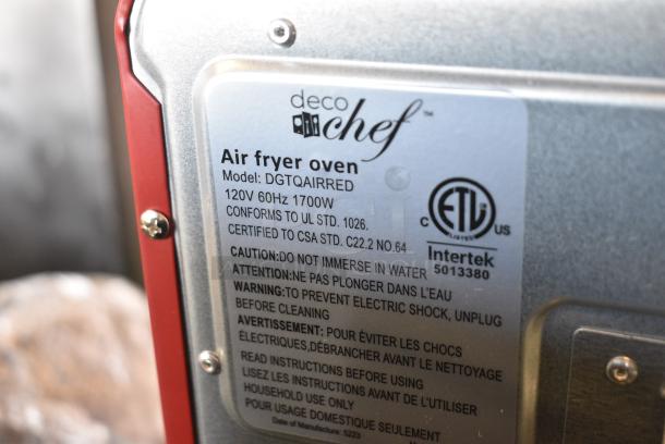 Deco Chef DGTQAIRRED Countertop Air Fryer Oven. 120 Volts, 1 Phase. Tested and Working! - Image 6 of 7