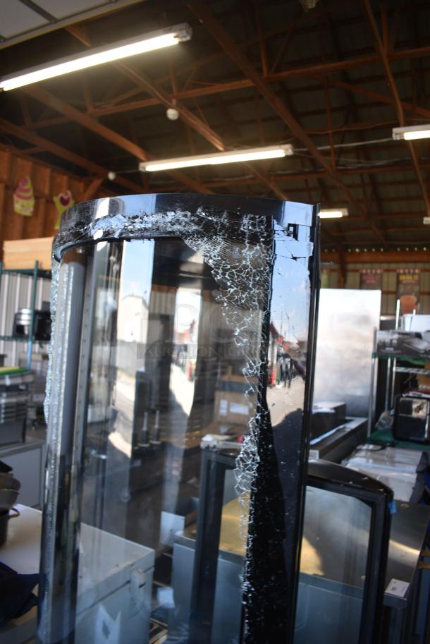 BRAND NEW SCRATCH AND DENT! Avantco 193BCR15HCB Black Circular Glass Refrigerated Display Case on Commercial Casters. See Pictures for Glass Damage. 110-120 Volts, 1 Phase. Tested and Working! - Image 3 of 10