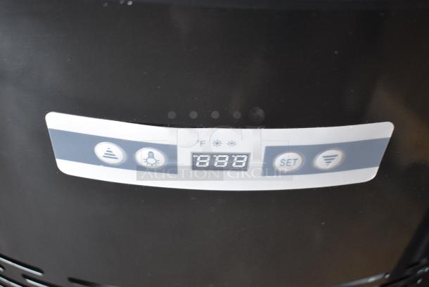 BRAND NEW SCRATCH AND DENT! Avantco 193BCR15HCB Black Circular Glass Refrigerated Display Case on Commercial Casters. See Pictures for Glass Damage. 110-120 Volts, 1 Phase. Tested and Working! - Image 7 of 10