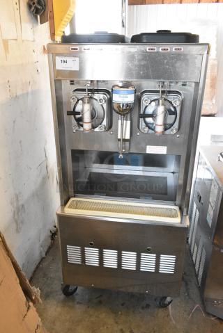 Taylor 342D-27 Stainless Steel Commercial Floor Style Air Cooled 2 Flavor Frozen Beverage Machine w/ Drink Mixing Attachment on Commercial Casters. 208-230 Volts, 1 Phase.
