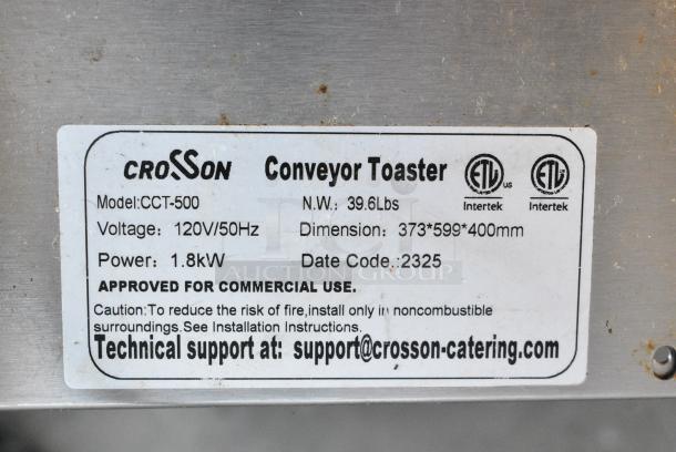 2023 Crosson CCT-500 Stainless Steel Commercial Countertop Electric Powered Conveyor Toaster Oven. 120 Volts, 1 Phase. Tested and Does Not Power On - Image 6 of 6