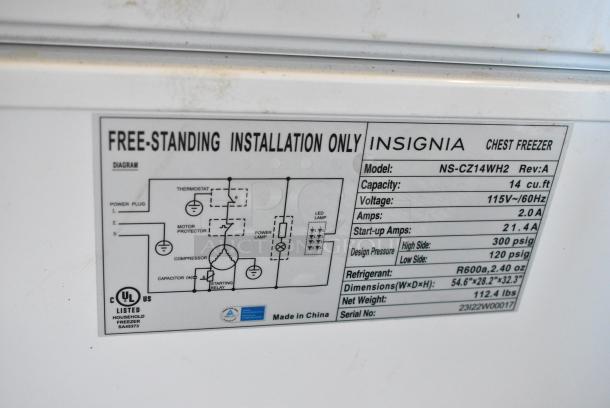 Insignia NS-CZ14WH2 Chest Freezer. 115 Volts, 1 Phase. Tested and Working! - Image 7 of 7