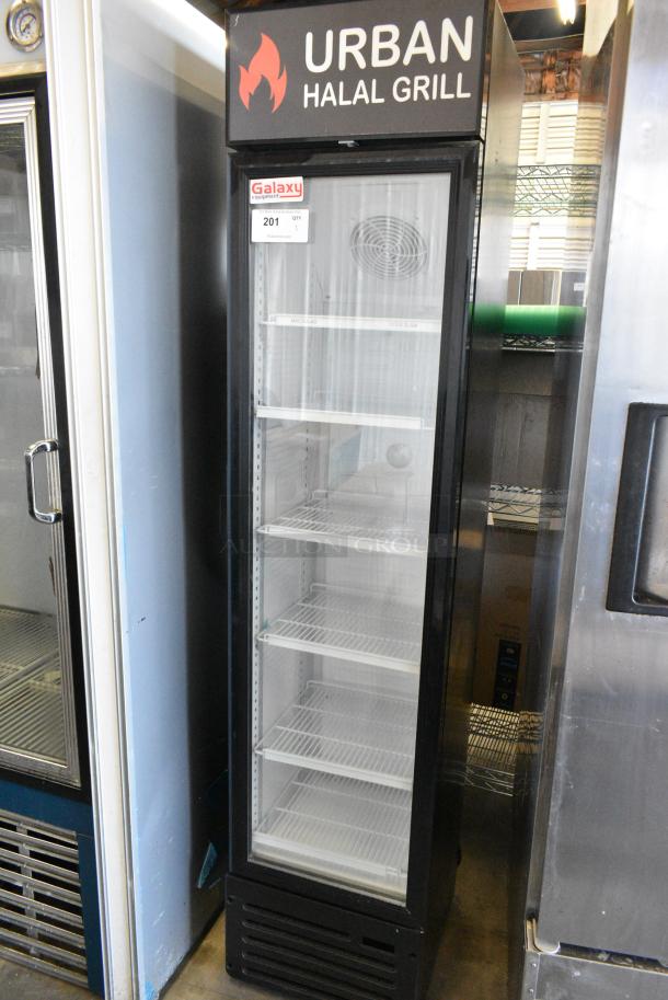 Galaxy 177GDN5RBB Metal Commercial Single Door Reach In Cooler Merchandiser with Red, White, and Blue LED Lighting. 110-120 Volts, 1 Phase. Tested and Working! - Image 1 of 6