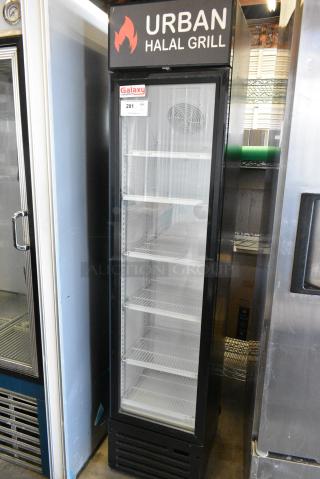 Galaxy 177GDN5RBB Metal Commercial Single Door Reach In Cooler Merchandiser with Red, White, and Blue LED Lighting. 110-120 Volts, 1 Phase. Tested and Working!