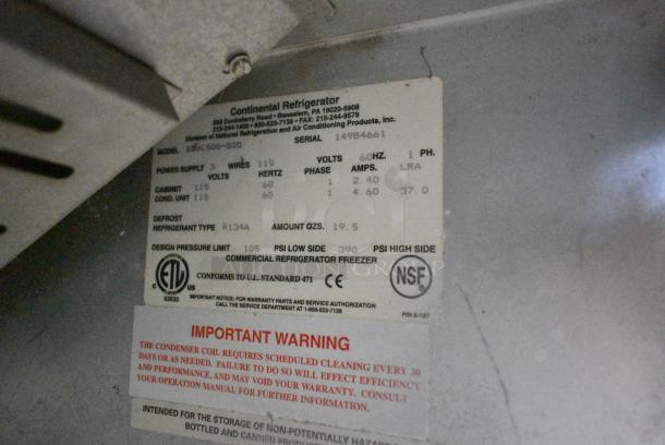 Continental BBUC50S-SQD Metal Commercial 2 Door Back Bar Cooler Merchandiser. 115 Volts, 1 Phase. Tested and Working! - Image 7 of 7