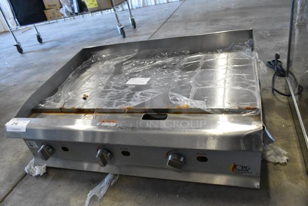 BRAND NEW SCRATCH AND DENT! Cooking Performance Group CPG 351GMCPG36NL Stainless Steel Commercial Countertop Natural Gas Powered Flat Top Griddle. 90,000 BTU. - Image 1 of 8