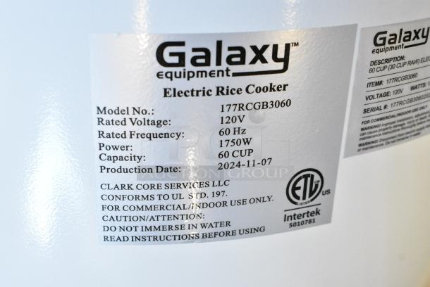 BRAND NEW SCRATCH AND DENT! Galaxy 177RCGB3060 60 Cup (30 Cup Raw) Electric Rice Cooker / Warmer. 120 Volts, 1 Phase. Tested and Working! - Image 7 of 8