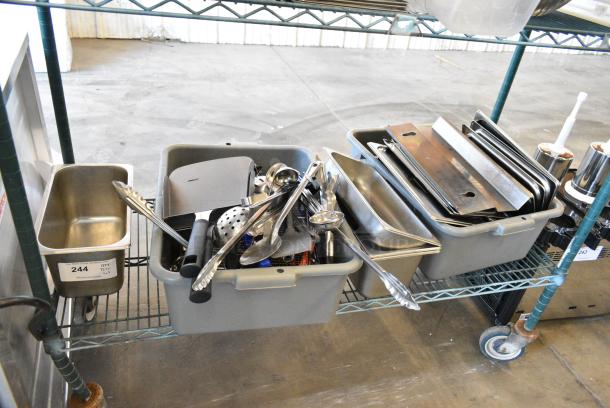 ALL ONE MONEY! Tier Lot of Various Items Including Utensils, Bus Bins and Metal Fryer Pieces. - Image 1 of 6
