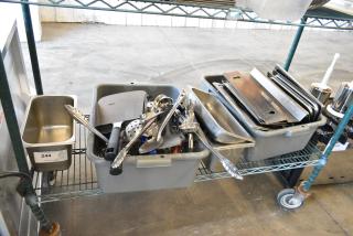 ALL ONE MONEY! Tier Lot of Various Items Including Utensils, Bus Bins and Metal Fryer Pieces.