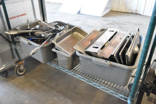ALL ONE MONEY! Tier Lot of Various Items Including Utensils, Bus Bins and Metal Fryer Pieces. - Image 2 of 6