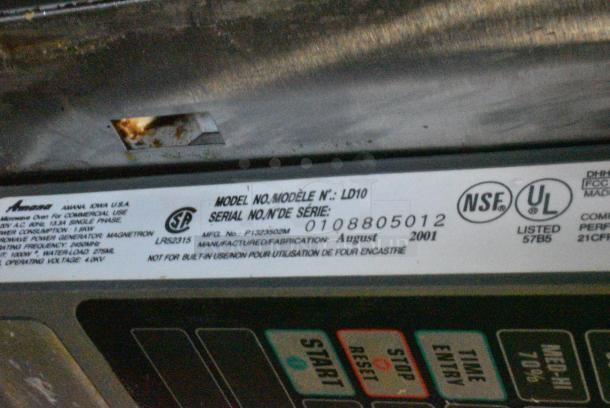 Amana LD10 Metal Countertop Microwave Oven. 120 Volts, 1 Phase. - Image 7 of 8