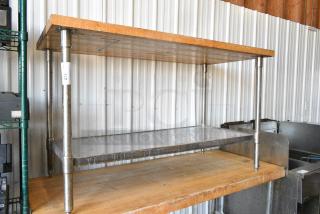 Butcher Block Wooden Table w/ Metal Under Shelf.