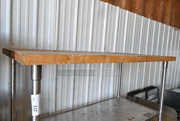 Butcher Block Wooden Table w/ Metal Under Shelf. - Image 3 of 4