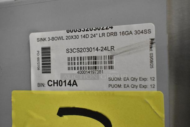 BRAND NEW SCRATCH AND DENT! Regency 600S32030224 Stainless Steel 3 Bay Sink w/ Dual Drain Boards. No Legs. - Image 7 of 8