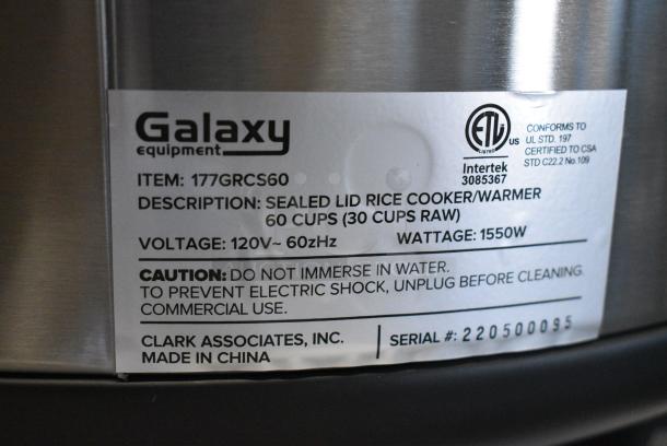 BRAND NEW SCRATCH AND DENT! Galaxy 177GRCS60 60 Cup (30 Cup Raw) Sealed Electric Rice Cooker / Warmer. 120 Volts, 1 Phase. - Image 8 of 9