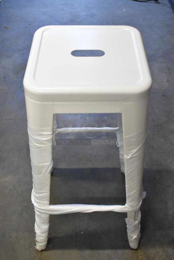 50 BRAND NEW SCRATCH AND DENT! Lancaster Table & Seating Alloy Series White Outdoor Backless Barstool. 50 Times Your Bid! - Image 1 of 5