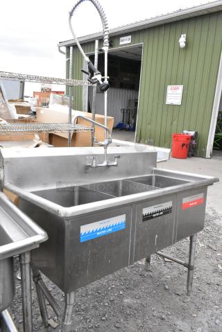 Stainless Steel 3 Bay Sink w/ Faucet, Handles and Spray Nozzle Attachment.