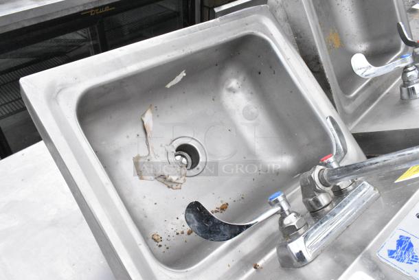 Stainless Steel Single Bay Wall Mount Sink w/ Faucet and Handles. - Image 3 of 4