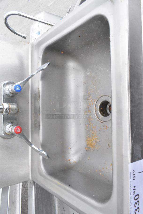 Stainless Steel Single Bay Wall Mount Sink w/ Faucet and Handles. - Image 4 of 5